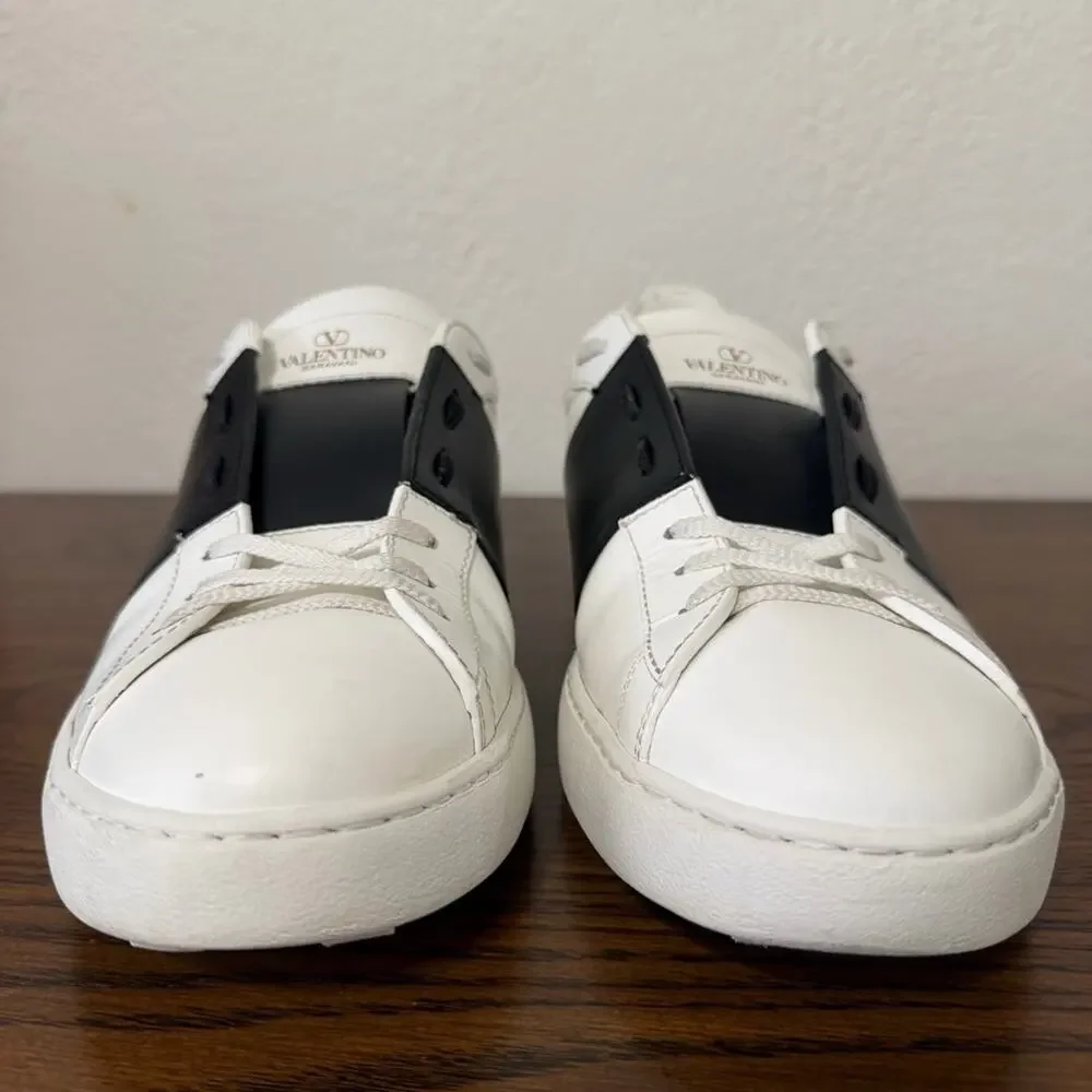 Valentino Rockstud Open Leather Sneakers IT 44.5 White Black Colorblock
